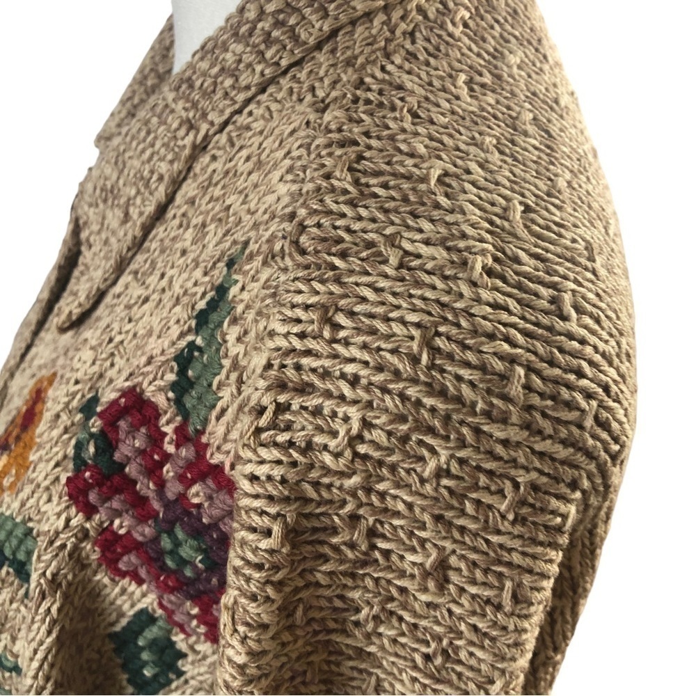 Bushwacker Ramie Cotton Cardigan Women L Oatmeal with Multicolor Floral - Picture 9 of 14